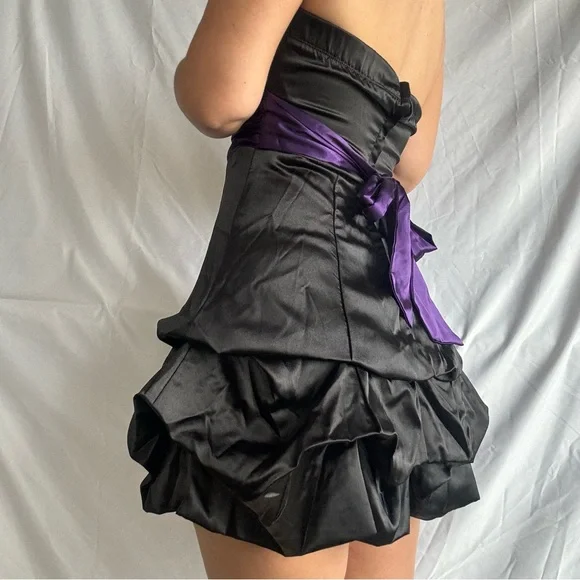 Speechless Black and Purple Ruffled Satin Mini Dress - Picture 3 of 8